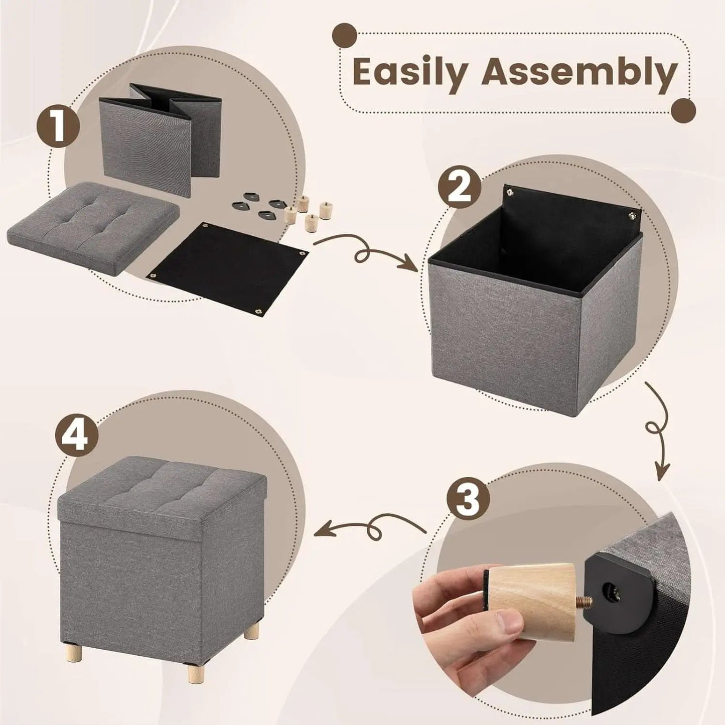 Linen Fabric Storage Ottoman Cube With Tray Lid Elevated Legs 18 Inch from PriceLows™