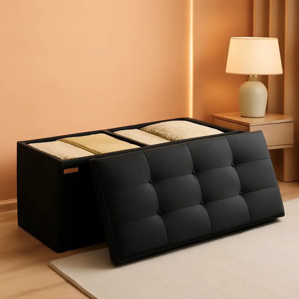 Ink Black 43 Inches Super Ultra Foldable Storage Ottoman from PriceLows™