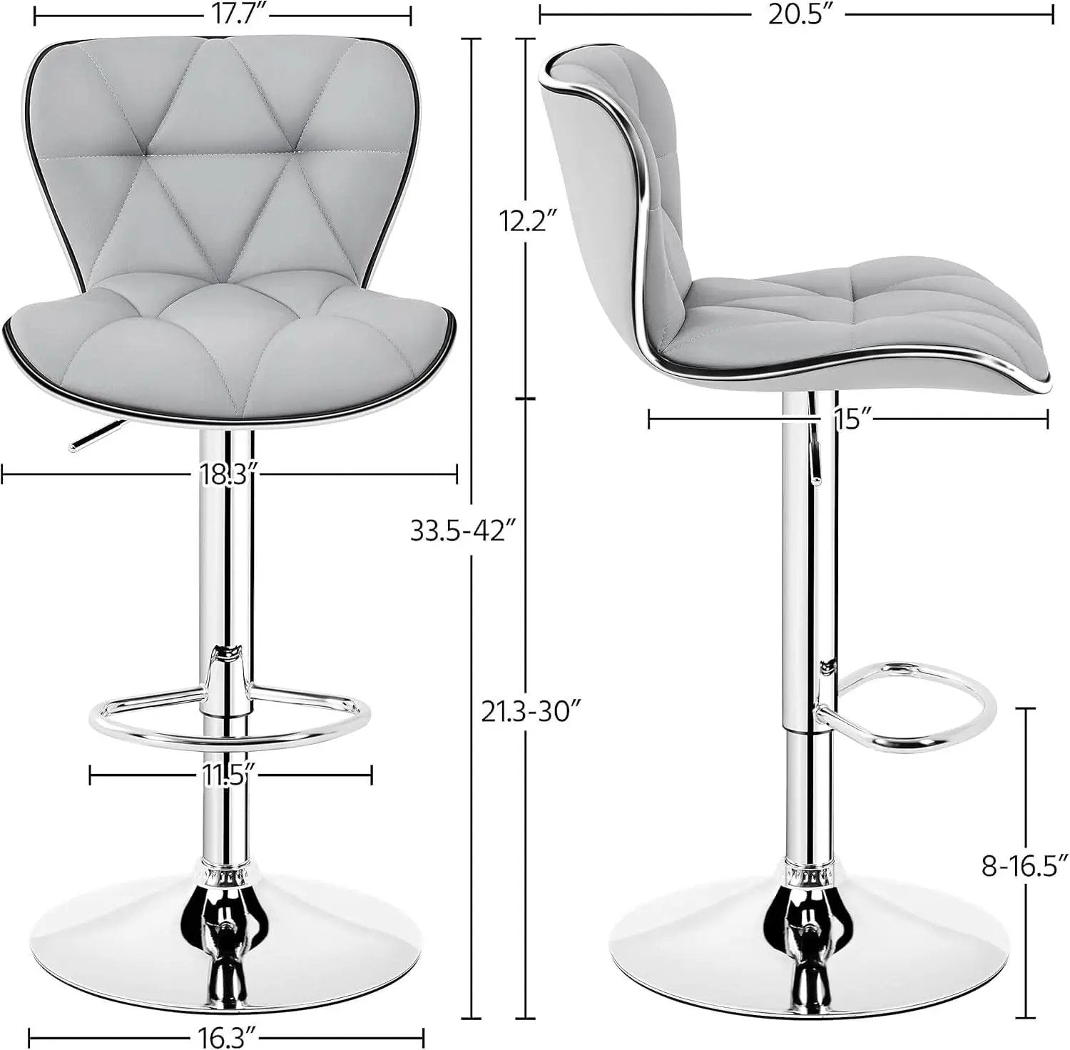 Bar Stools Set Of 2 Adjustable Swivel PU Leather Light Grey from PriceLows™