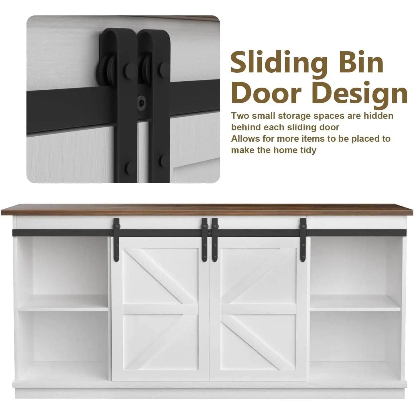 65 Inch Farmhouse TV Stand With Sliding Barn Doors from PriceLows™