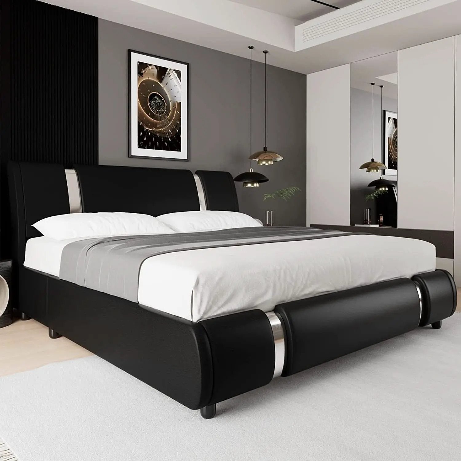 Queen Faux Leather Bed Frame With Adjustable Headboard from PriceLows™