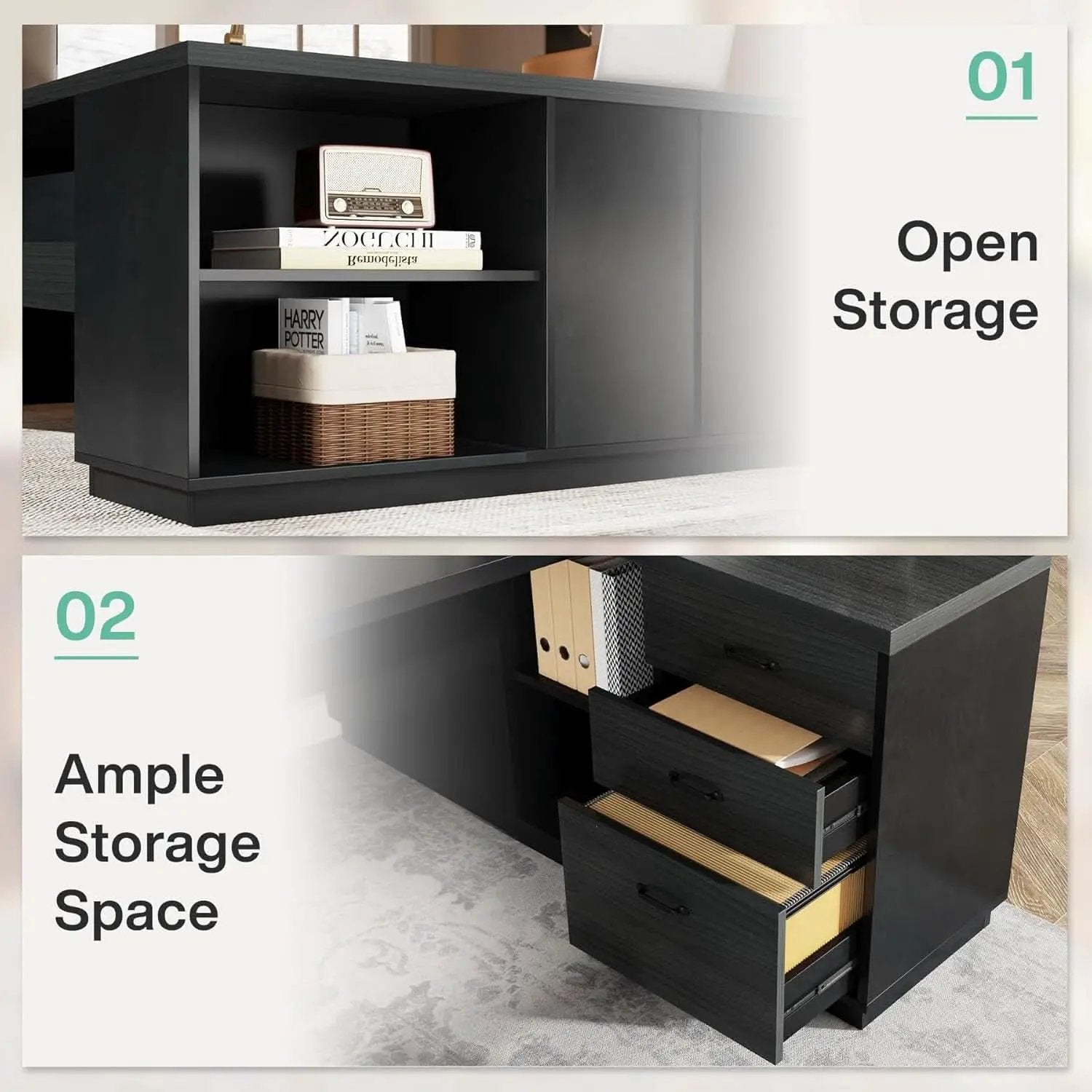 78 Inch L Shaped Desk With Drawers And File Cabinet Grey from PriceLows™