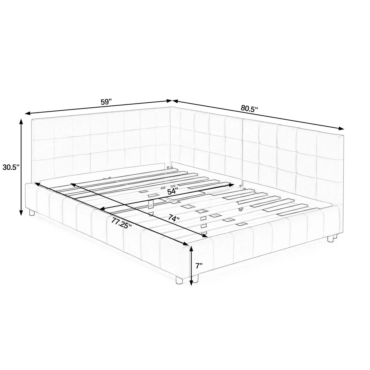 Mid-Century Storage Bed Frame | Upholstered Tufted Design | Backrest And Armrests | Bed Or Sofa Use