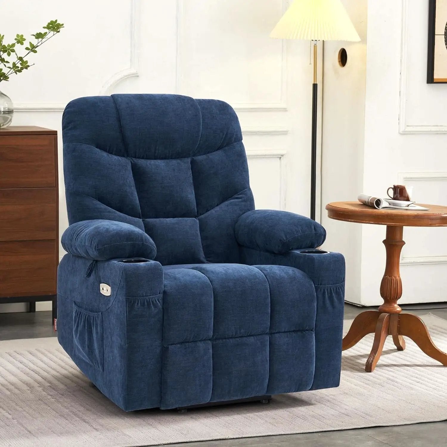 Power Lift Recliner Chair Navy Blue With Extended Footrest from PriceLows™