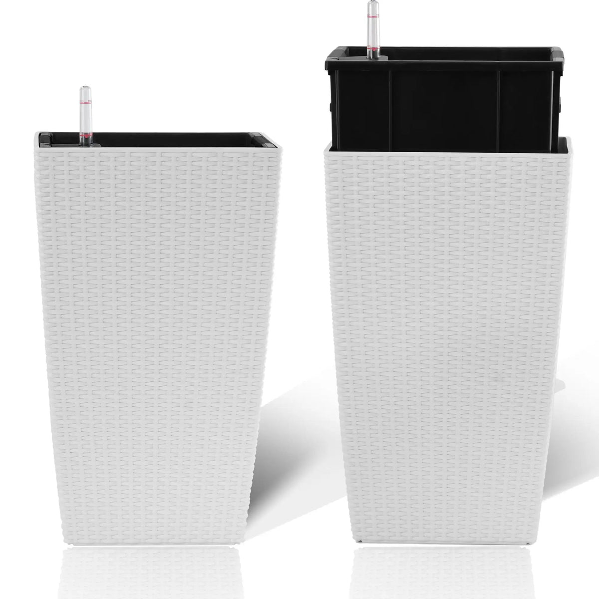 Square Planter | Automatic Watering | Dual Reservoir | Set of 2 White