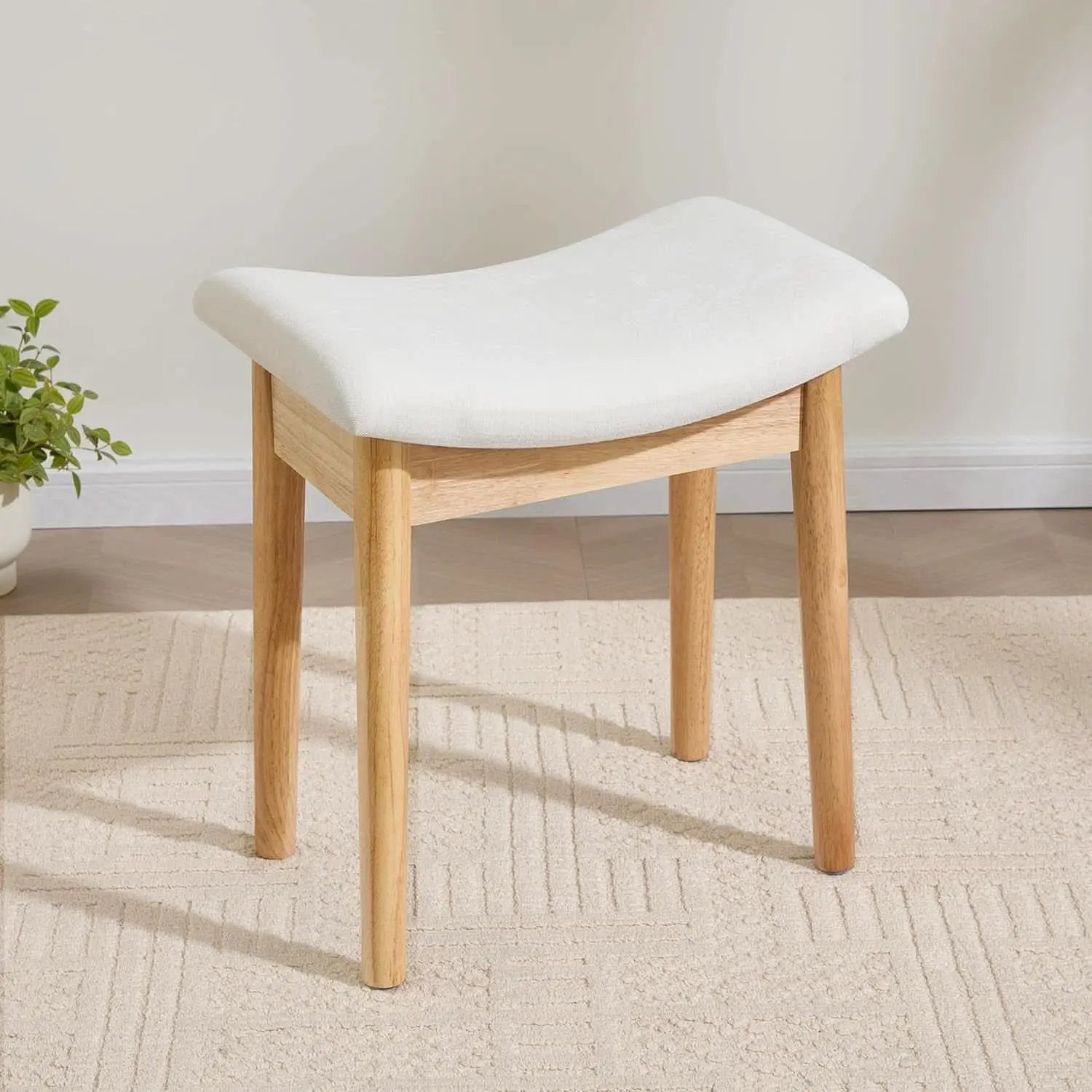 Beige Velvet Upholstered Vanity Stool 18 Inch Chair from PriceLows™