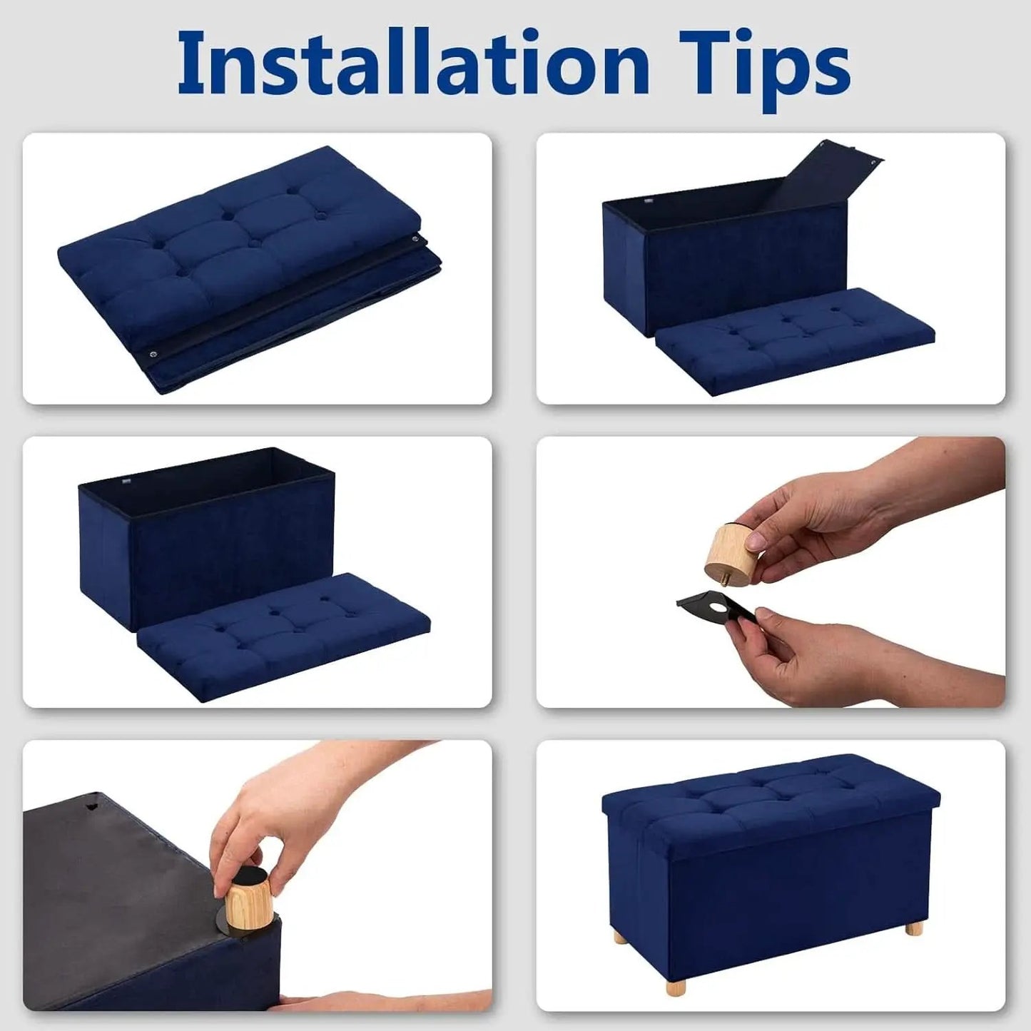 30 Inch Multifunctional Folding Storage Ottoman Navy from PriceLows™