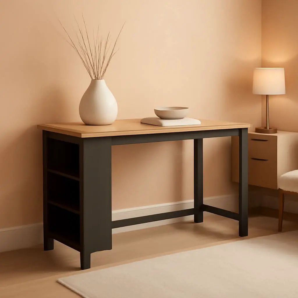 Counter Height Dining Table With 3 Shelves Trestle Base from PriceLows™