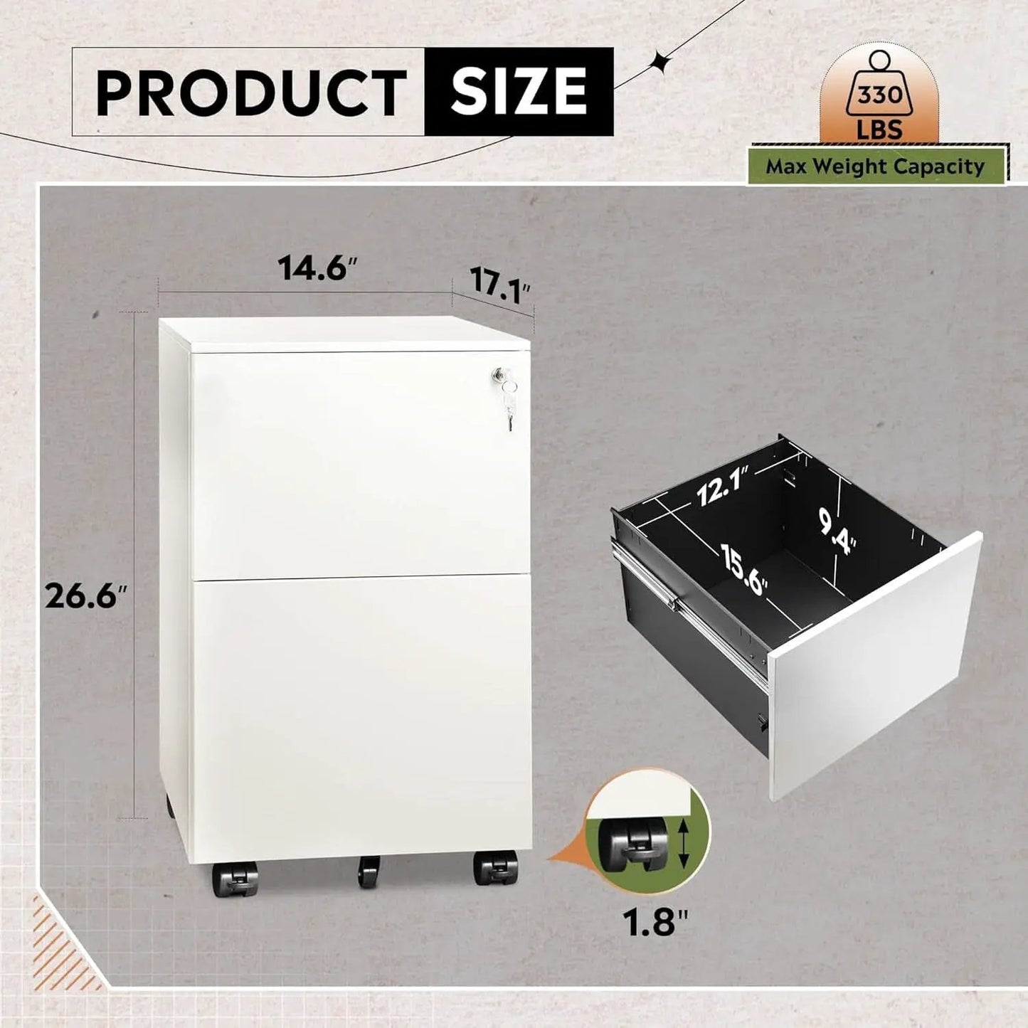 Locking 2 Drawer File Cabinet For Home Office Metal Under Desk Fully Assembled With Smooth Full Extension Slides from PriceLows™