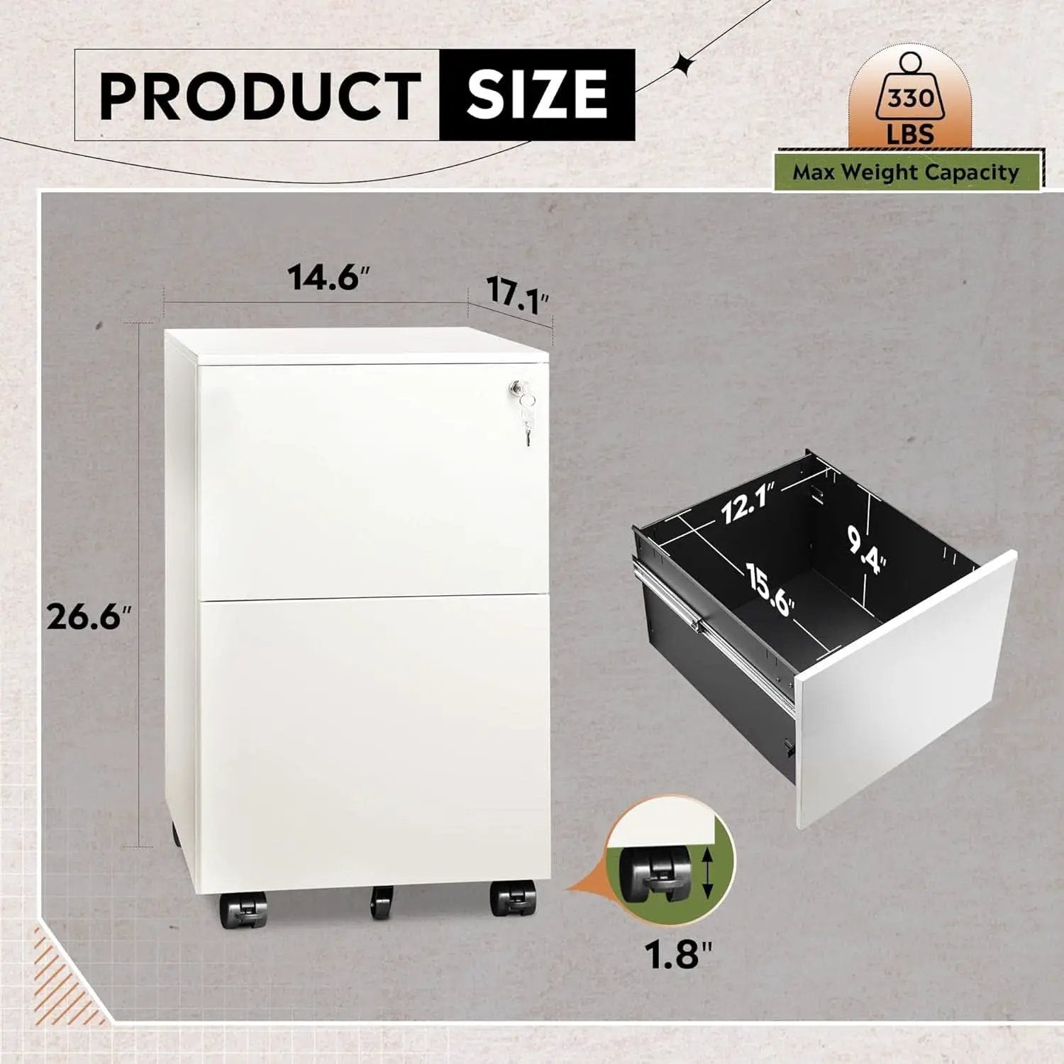 Locking 2 Drawer File Cabinet For Home Office Metal Under Desk Fully Assembled With Smooth Full Extension Slides from PriceLows™