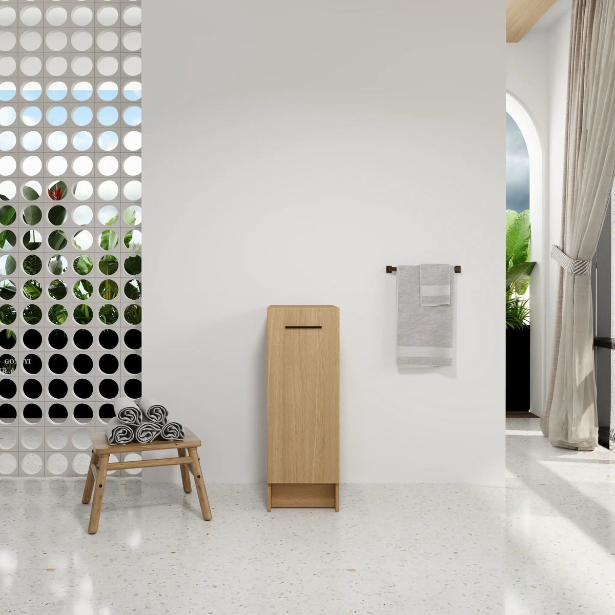 Bathroom Cabinet | 12 Inch Wide | Freestanding Single Door | Light Oak