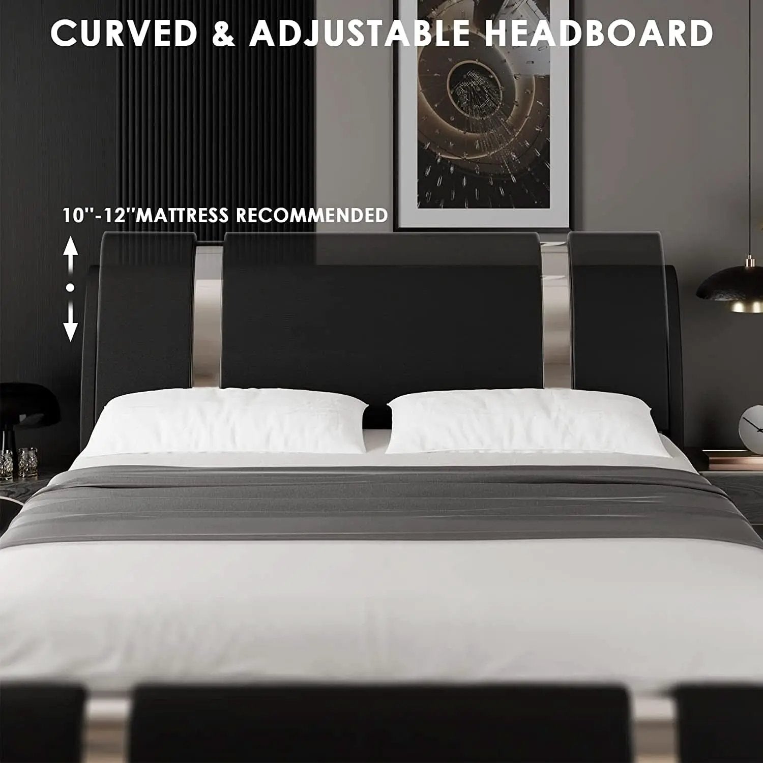 Queen Faux Leather Bed Frame With Adjustable Headboard from PriceLows™