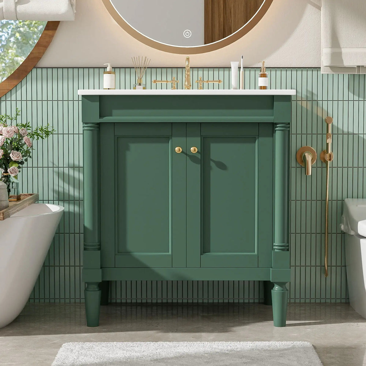 30 Inch Bathroom Vanity With Sink | Soft Close Doors | Carved French Detailing | Adjustable Shelf