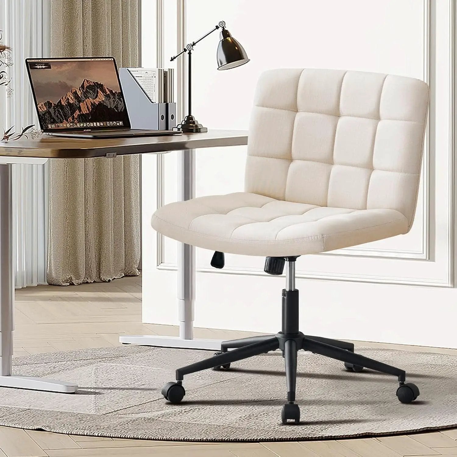 Height Adjustable Swivel Office Chair With Wheels Beige from PriceLows™
