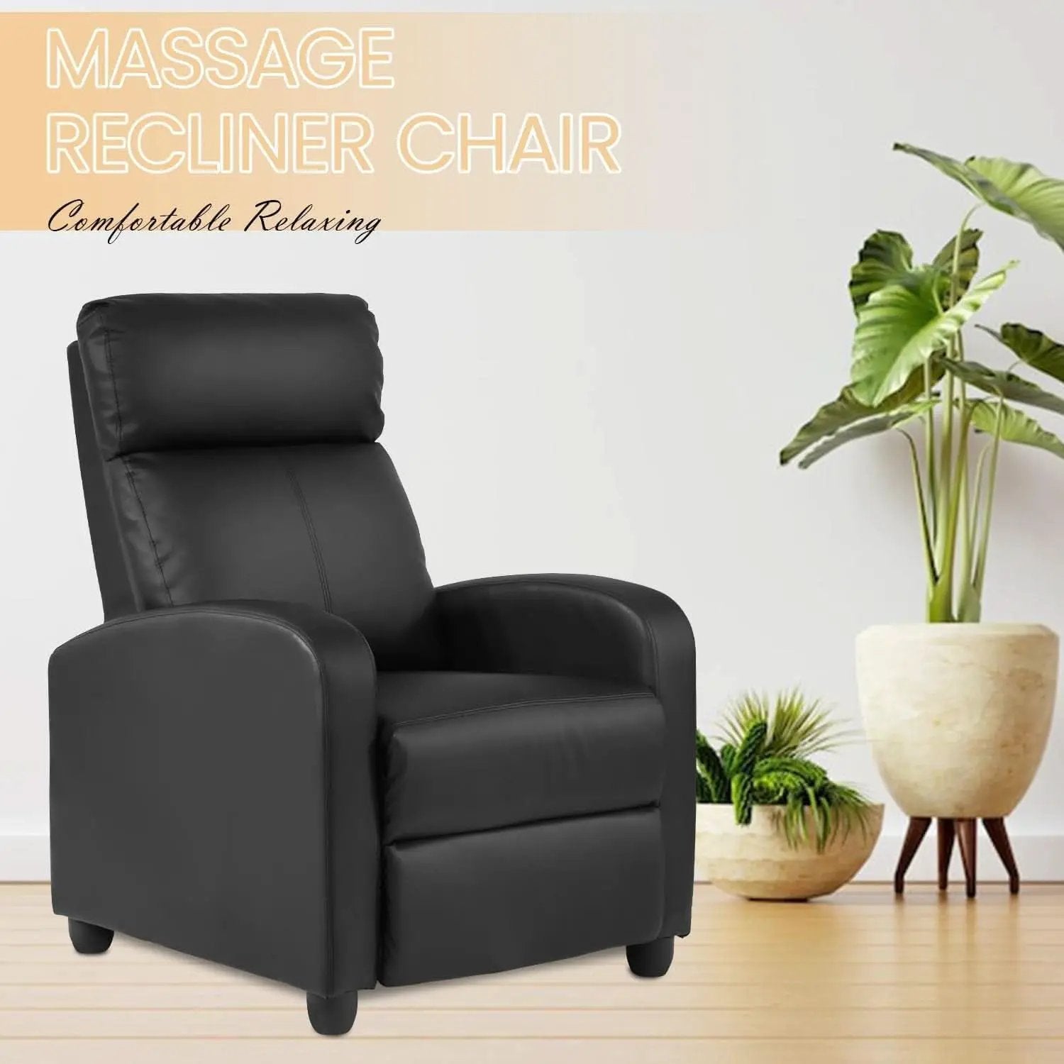 Massage Recliner Chair With Footrest Black PU Leather from PriceLows™