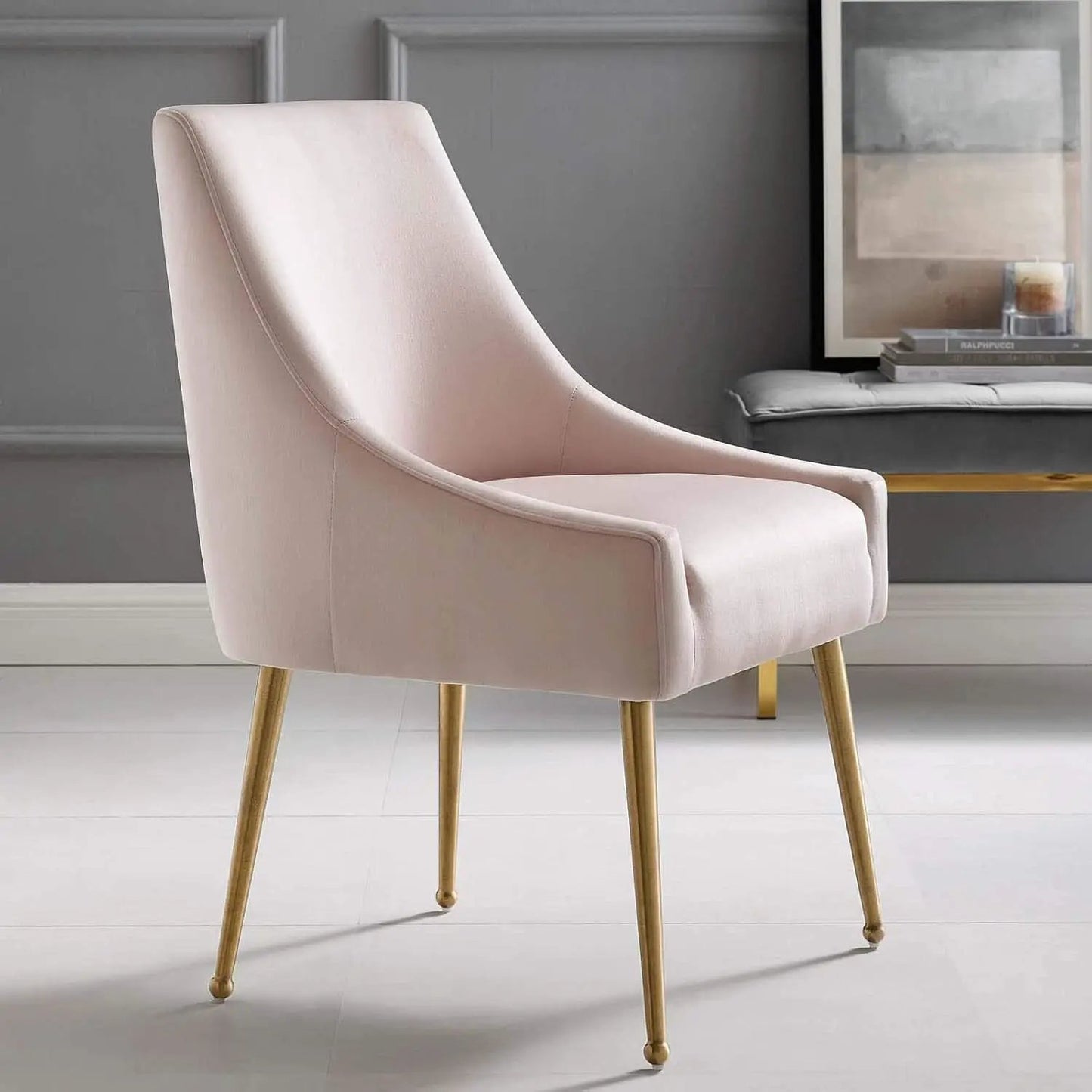 Pink Velvet Dining Chair With Gold Accents For Dining Room from PriceLows™