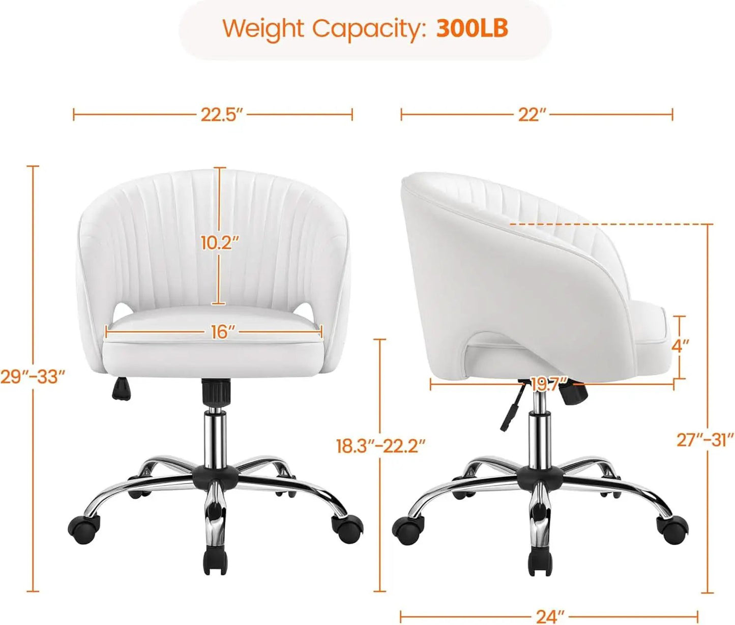 White Tufted Barrel Back Office Chair With Swivel Base from PriceLows™