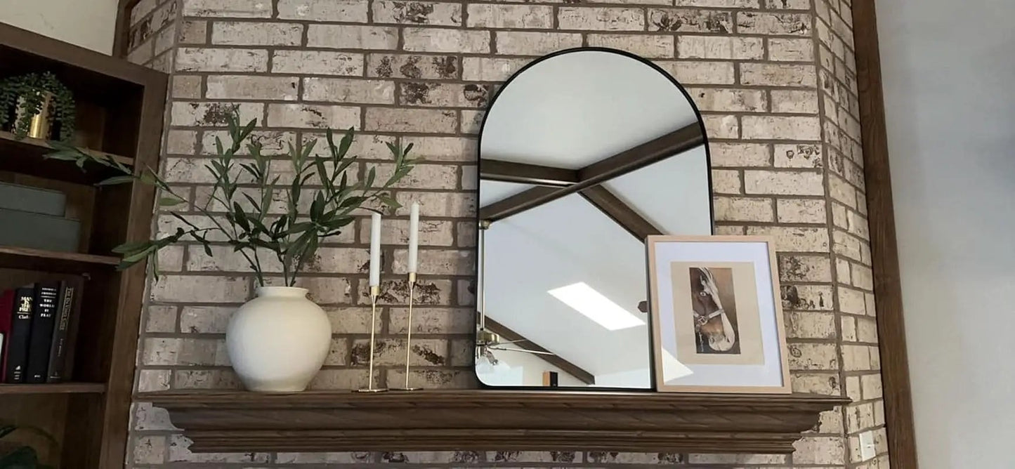 24x36 Inch Black Arched Wall Mounted Mirror With Brushed Metal Frame For Bathroom Vanity from PriceLows™