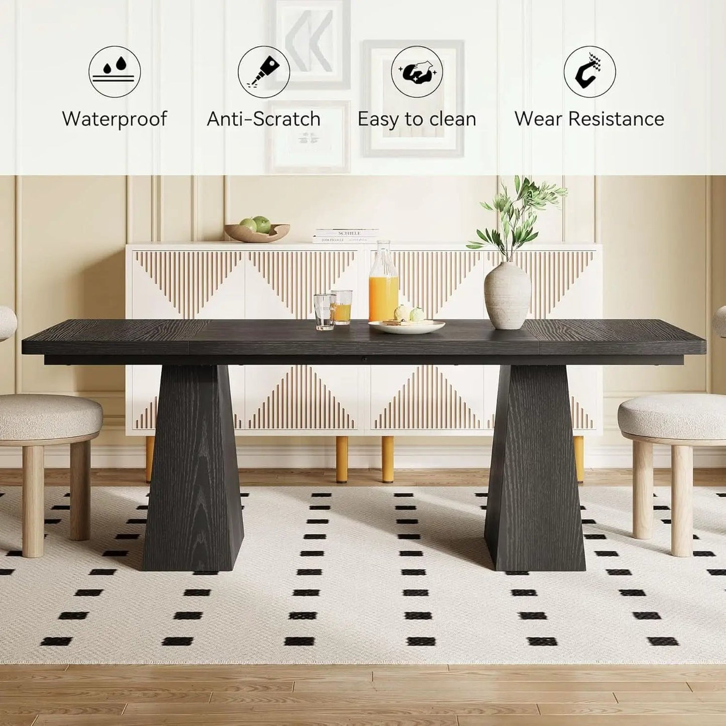 Wooden Dining Table for 6 with Heavy Duty Legs Black from PriceLows™