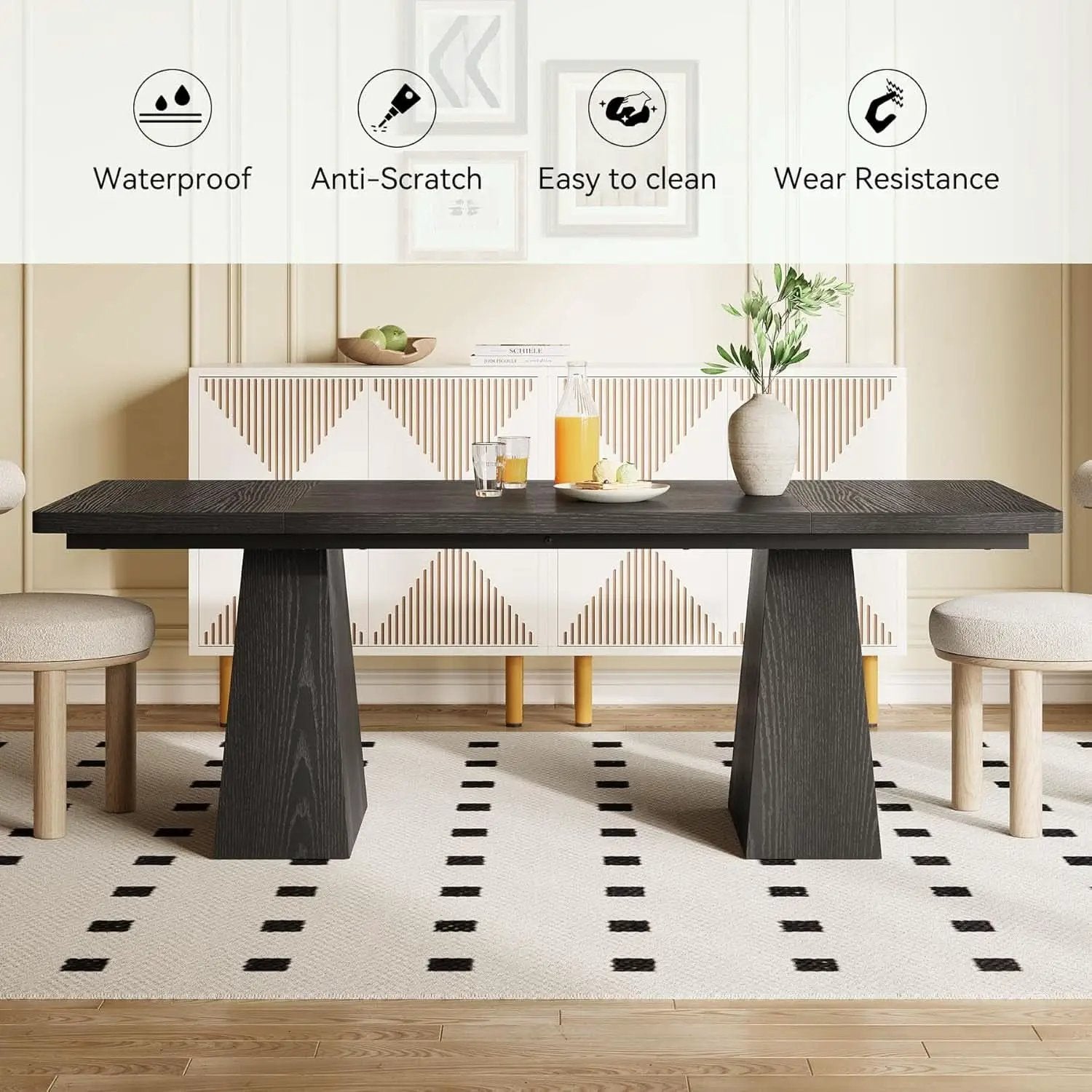 Wooden Dining Table for 6 with Heavy Duty Legs Black from PriceLows™