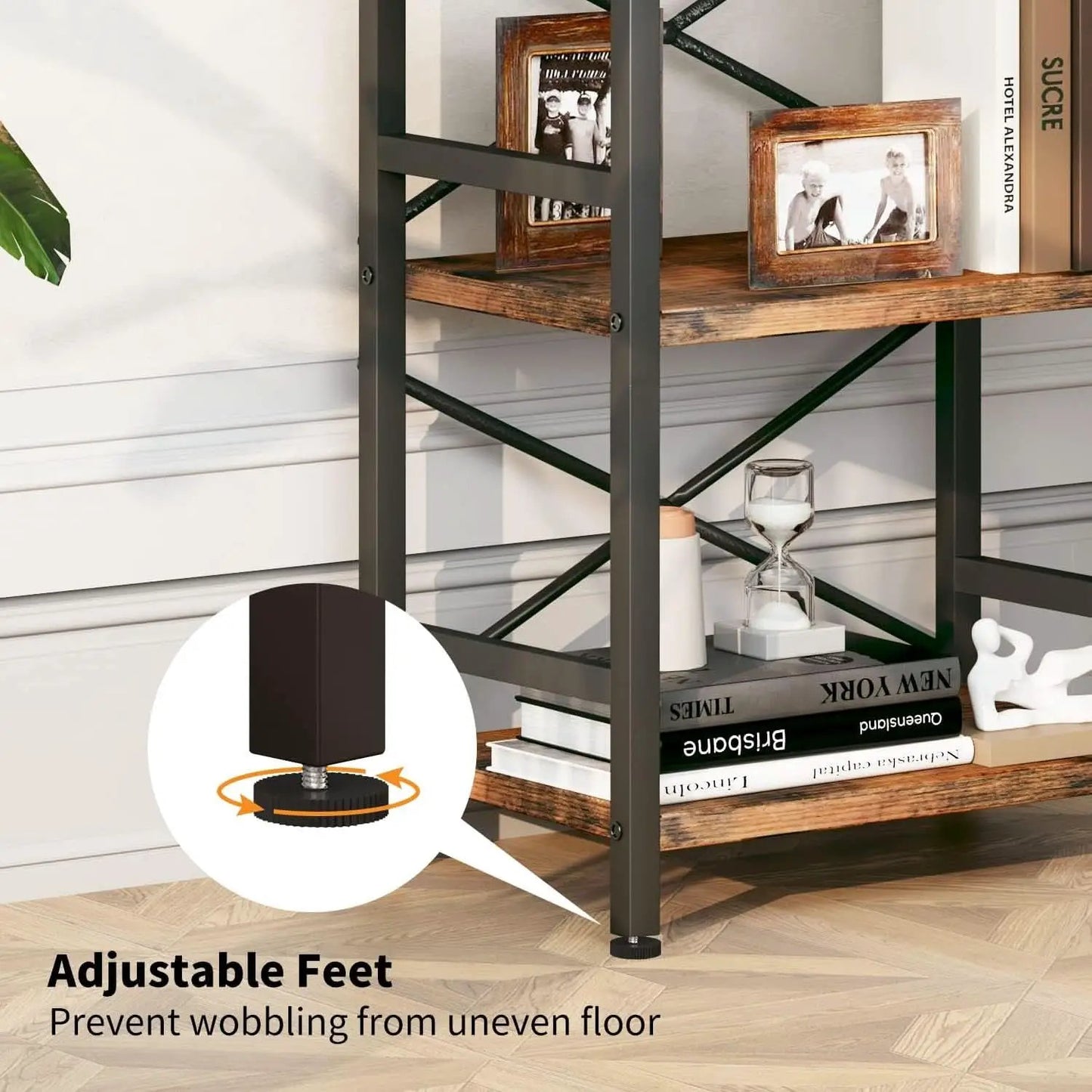 Rustic Brown 3 Tier Metal Bookshelf For Living Room from PriceLows™