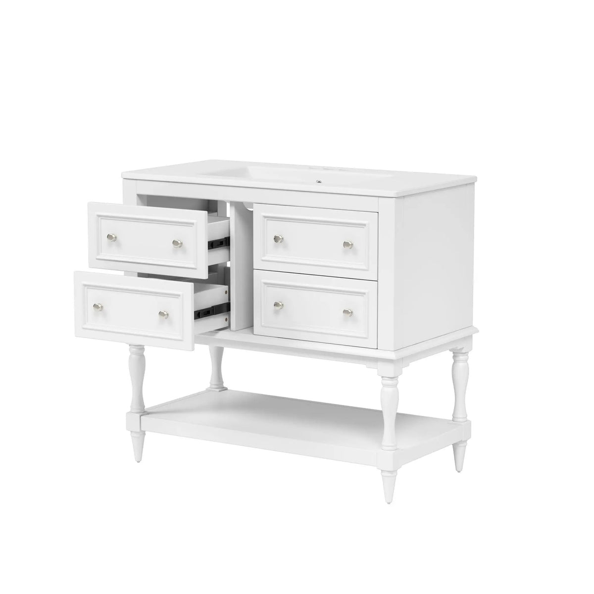 Bathroom Vanity With Medicine Cabinet | 4 Extension Drawers | Adjustable Shelf Mirror | Solid Wood Frame