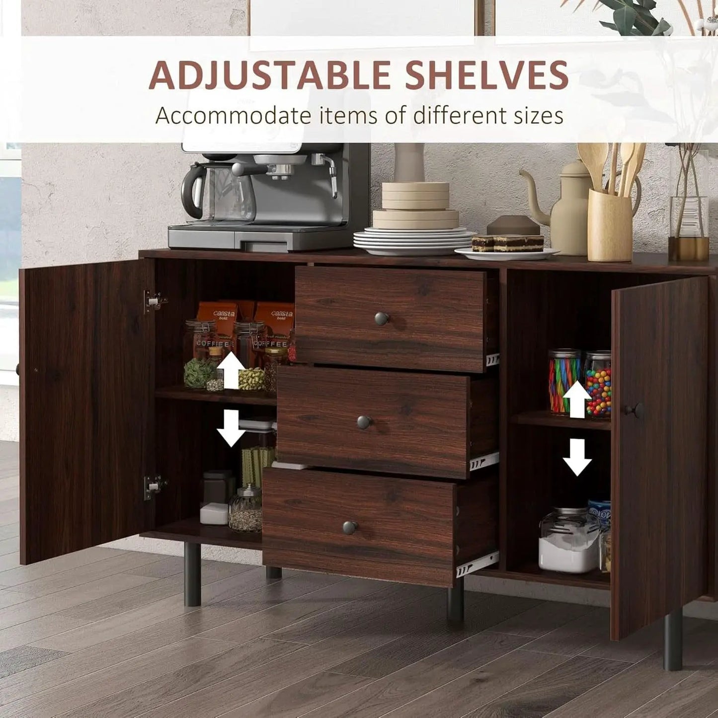 Rustic Brown Sideboard Buffet Cabinet With Three Drawers from PriceLows™