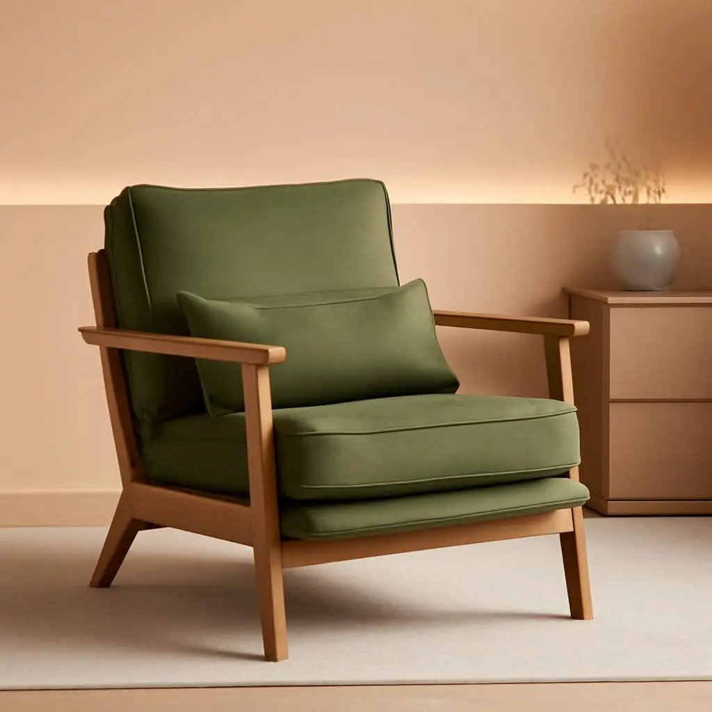 Green Luxury Upholstered Armchair With Lumbar Pillow from PriceLows™