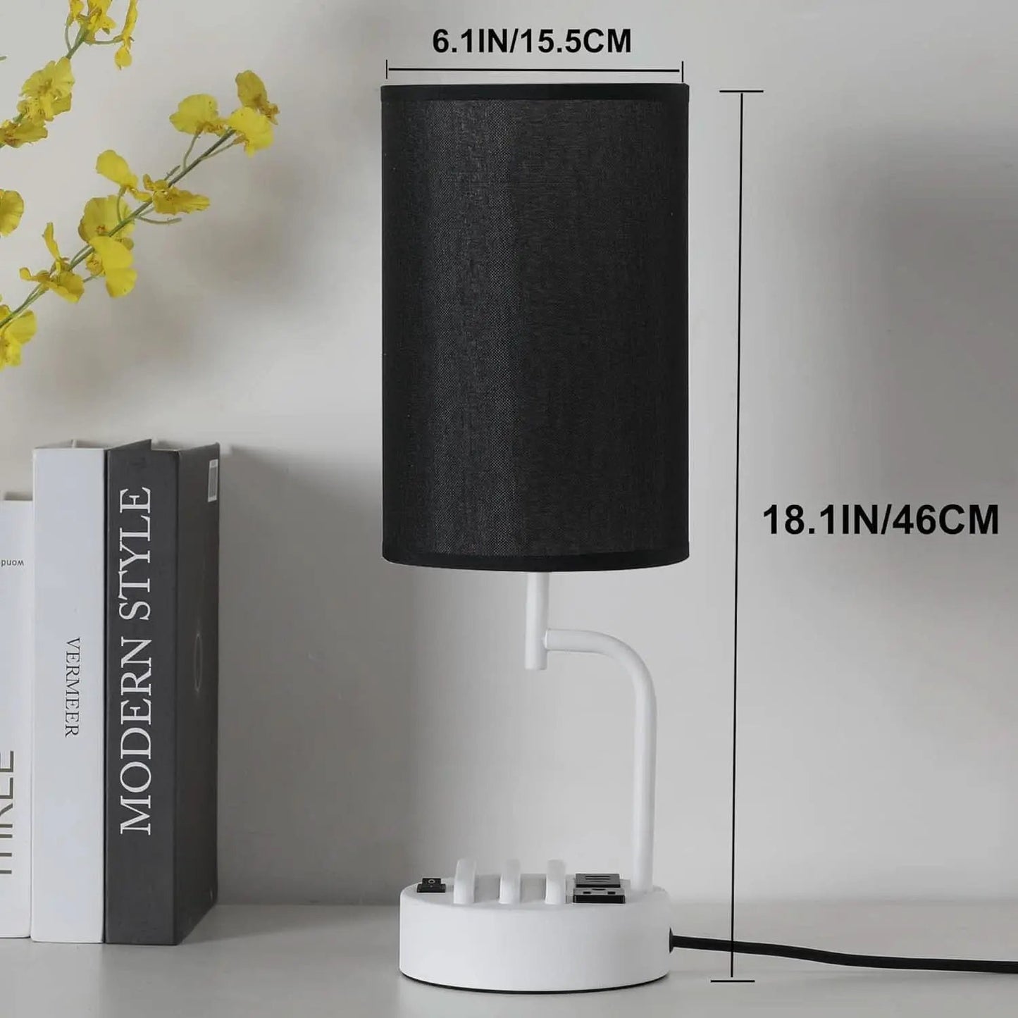 Table Lamp With 3 USB Ports And AC Outlet White Black from PriceLows™