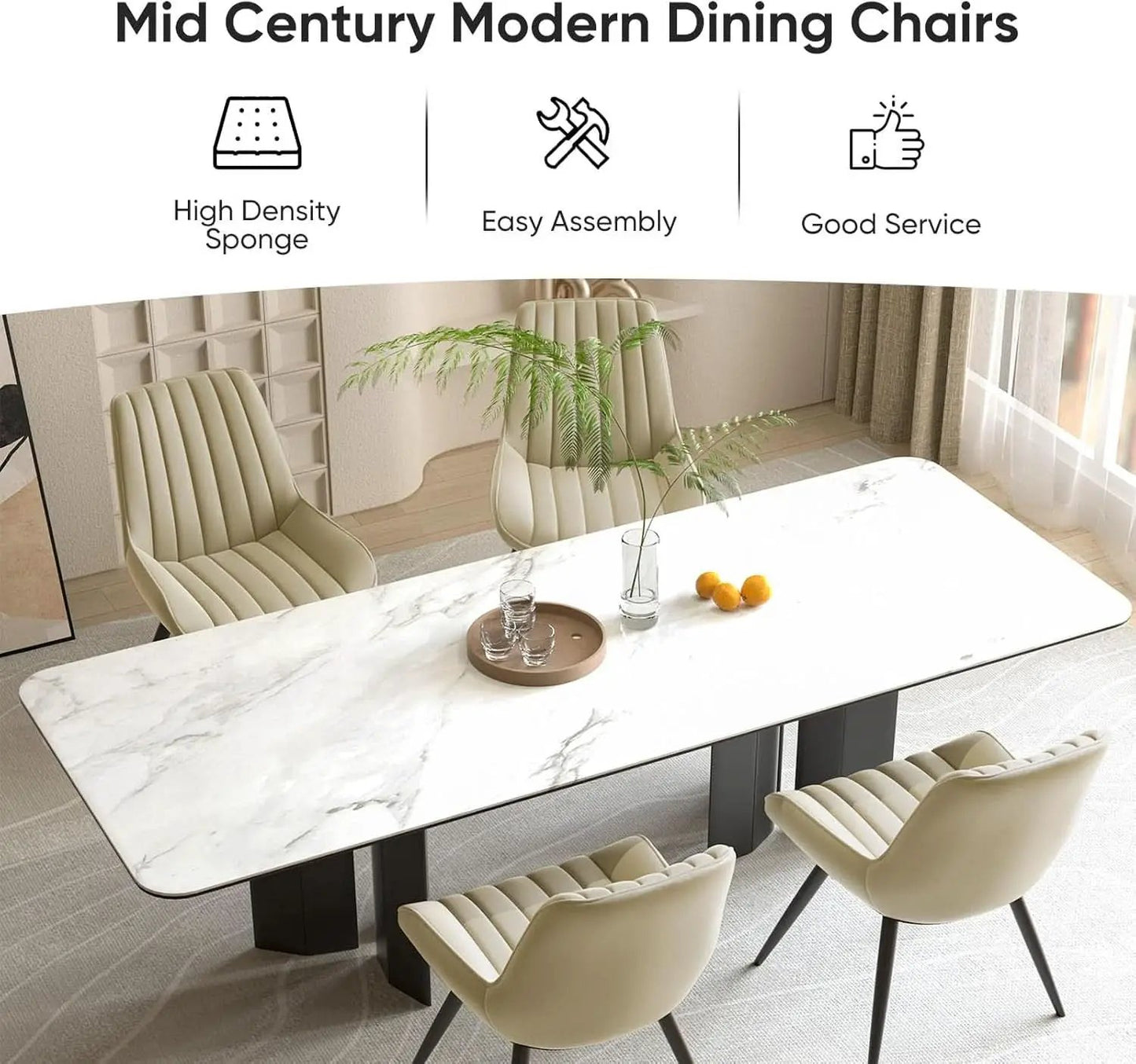 Khaki Dining Chairs Set Of 4 With Thick Cushions Metal Legs from PriceLows™