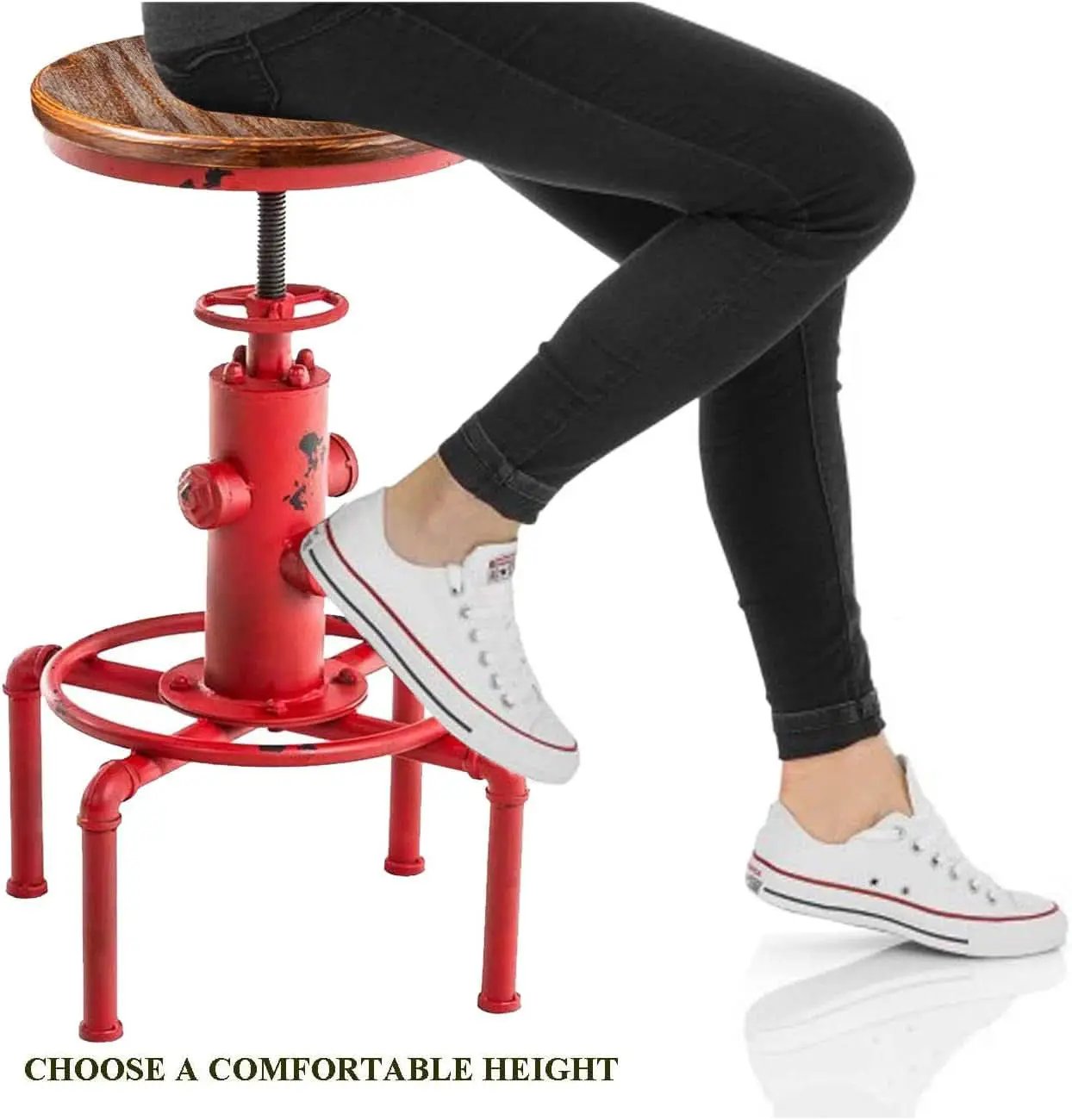 Antique Industrial Barstools Set With Adjustable Wooden Seats from PriceLows™