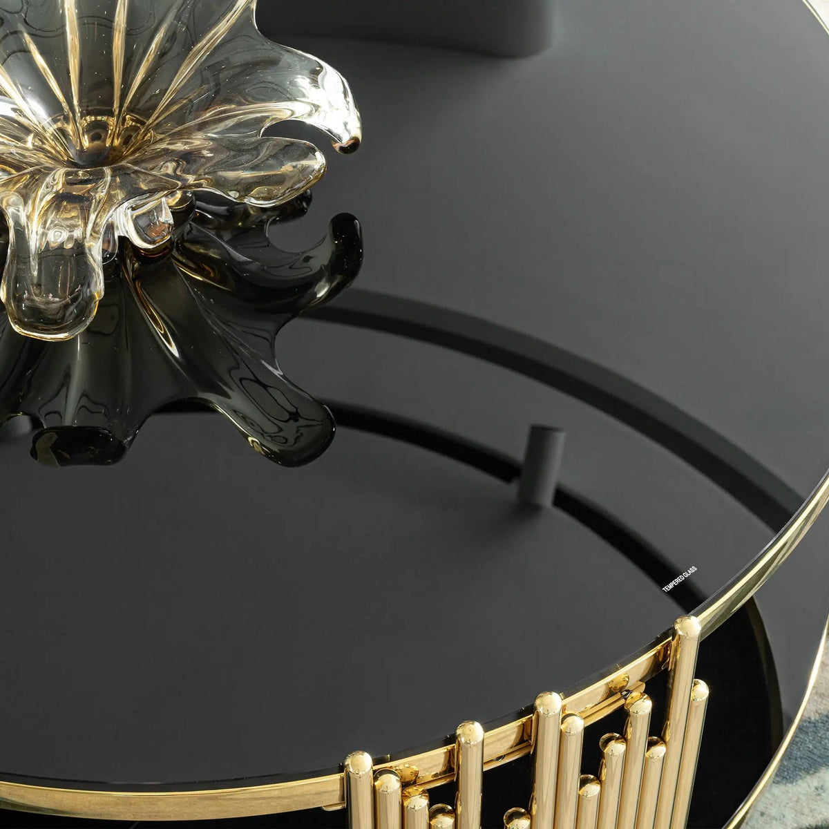 Round Side Table | Double Layer Tempered Glass Top | Mirror Finish Stainless Steel Frame | 21.65 Inch Height