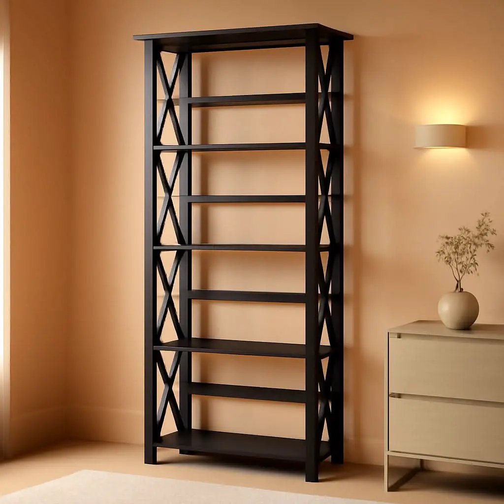 Espresso Montego Five Shelf Bookcase With X Design from PriceLows™