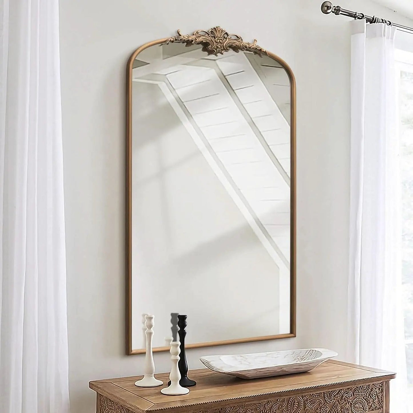 Arched Gold Baroque Mirror 42x24 Inch Wall Mounted from PriceLows™
