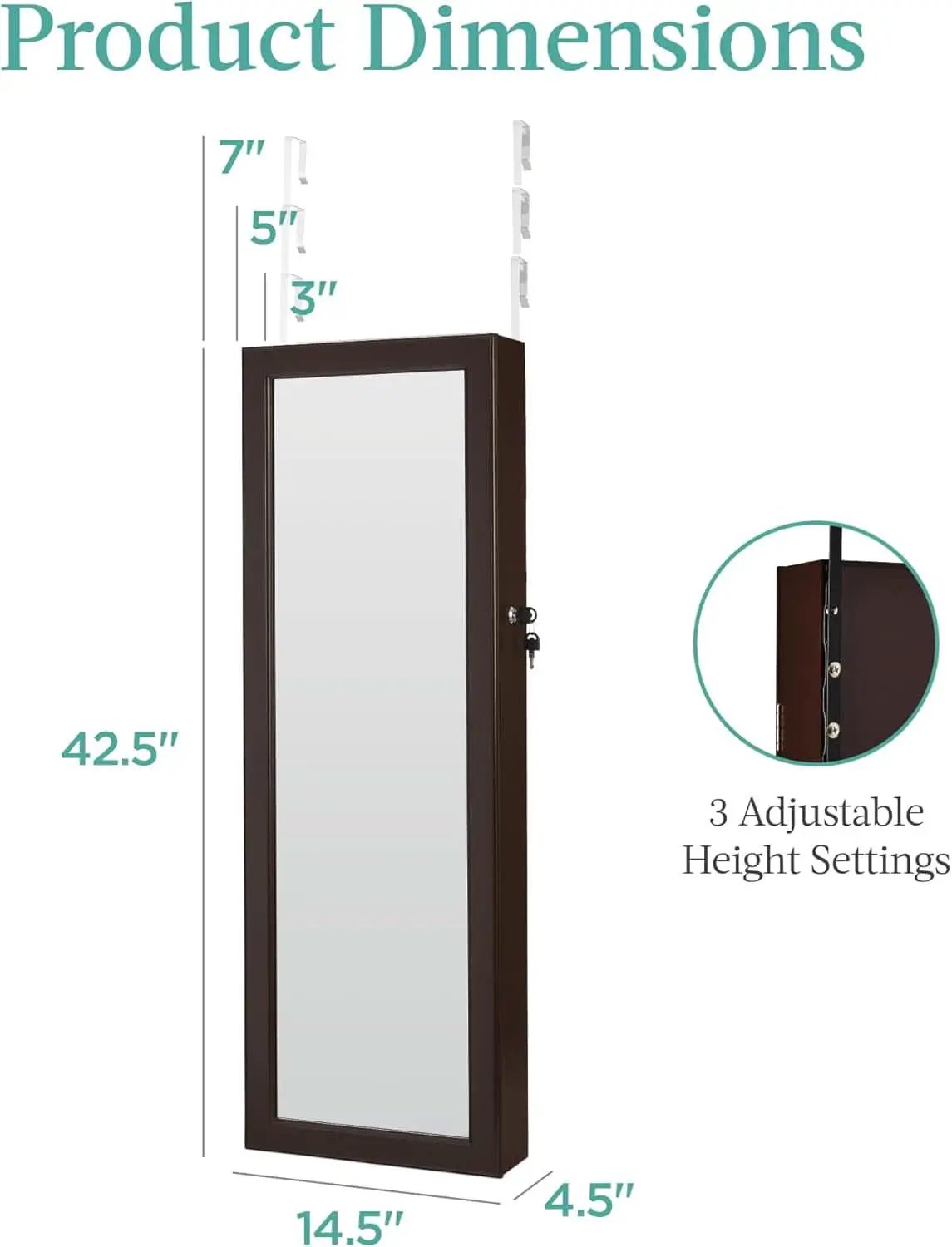 LED Mirror Jewelry Cabinet Lockable Espresso Armoire from PriceLows™
