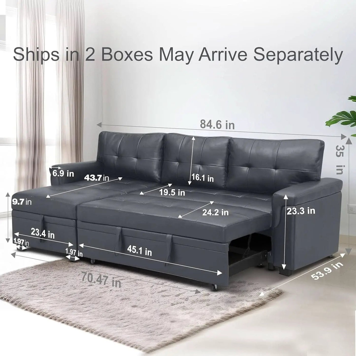 Sleeper Sectional Sofa With Convertible Bed In Dark Gray from PriceLows™