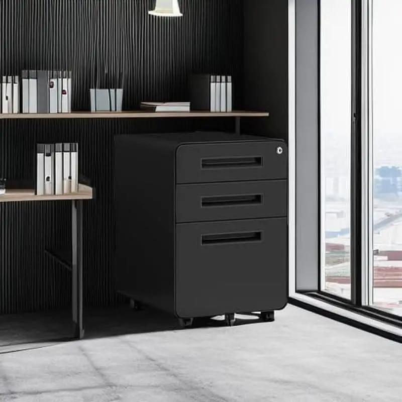 Mobile 3 Drawer Filing Cabinet With Lock Black Rolling from PriceLows™