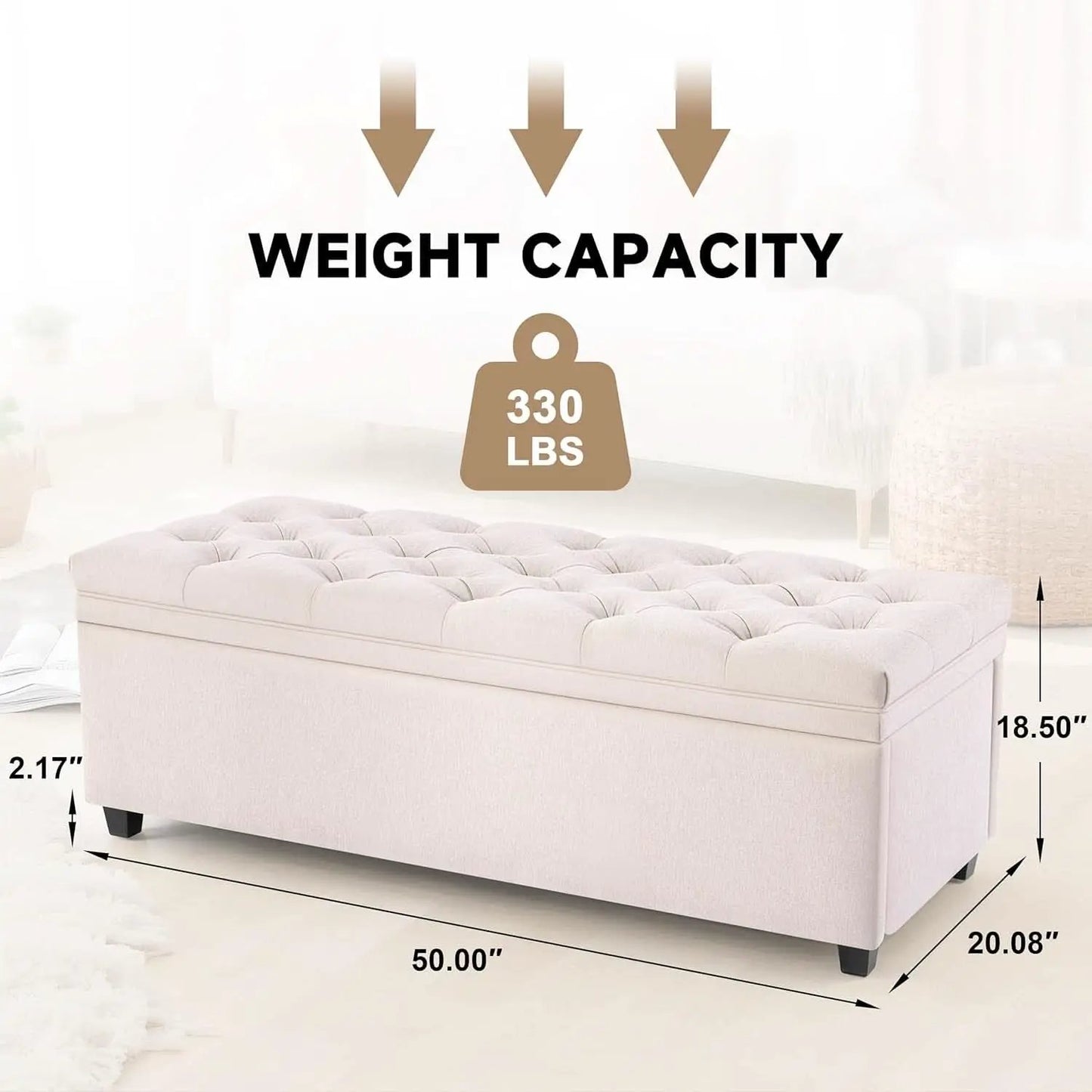 50 Inch Beige Tufted Storage Ottoman Bench Upholstered from PriceLows™