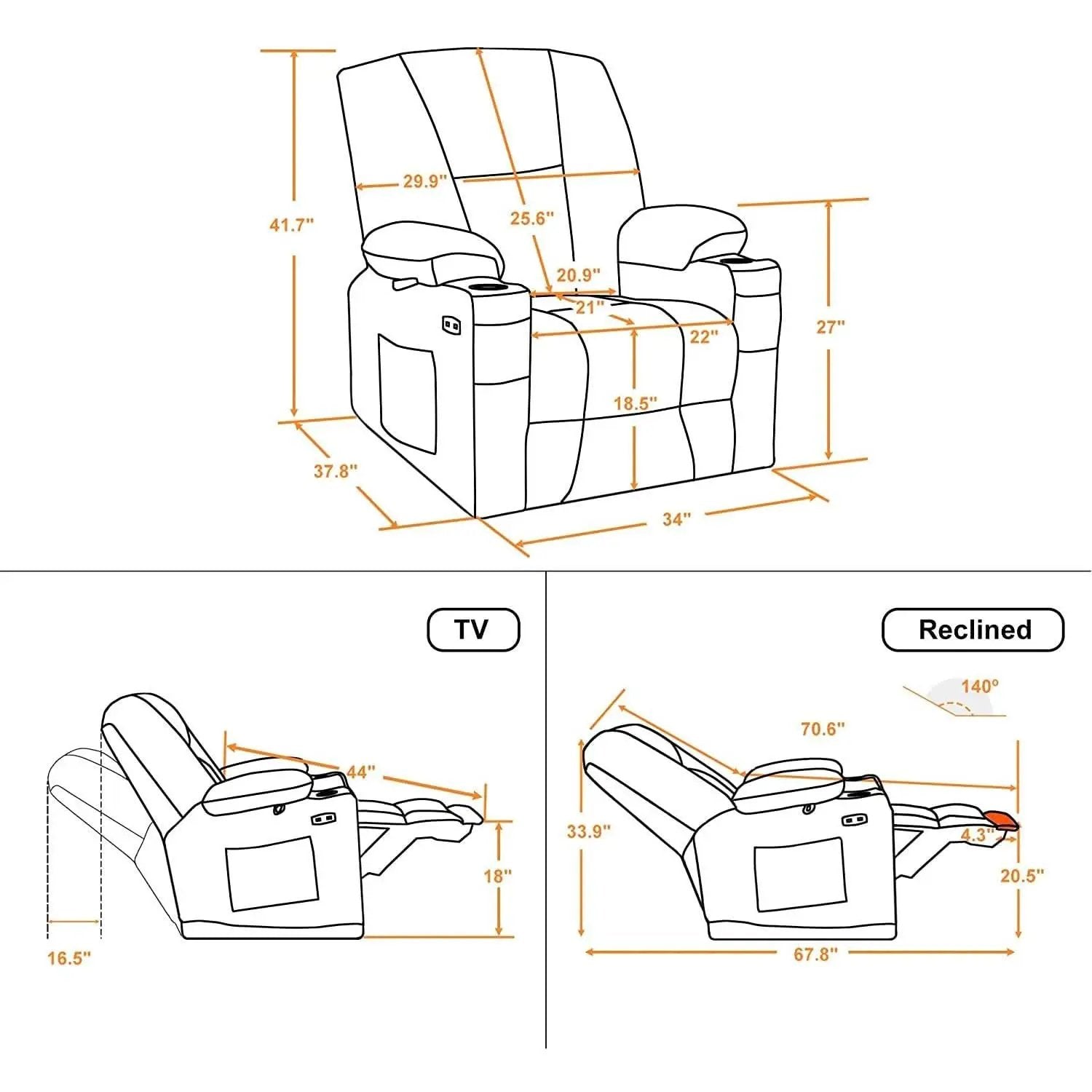 Fabric Electric Recliner Chair With Heat Remote Control from PriceLows™