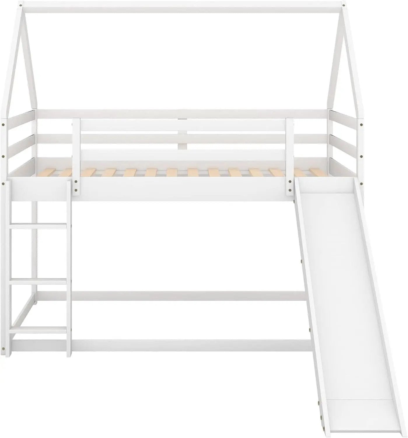 Twin Over Twin House Bunk Bed With Slide Solid Wood from PriceLows™
