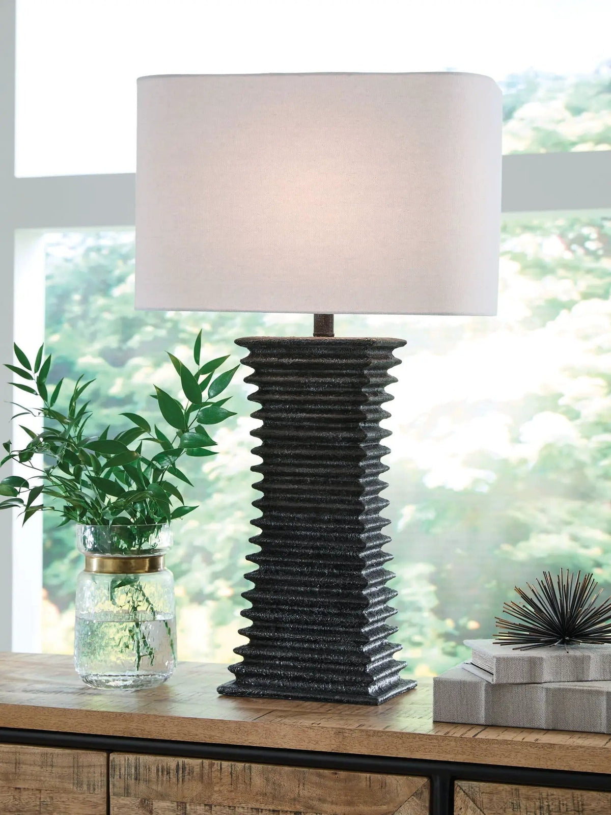 Golzar Poly Table Lamp | 17 x 10 x 30 in | Fabric | Black