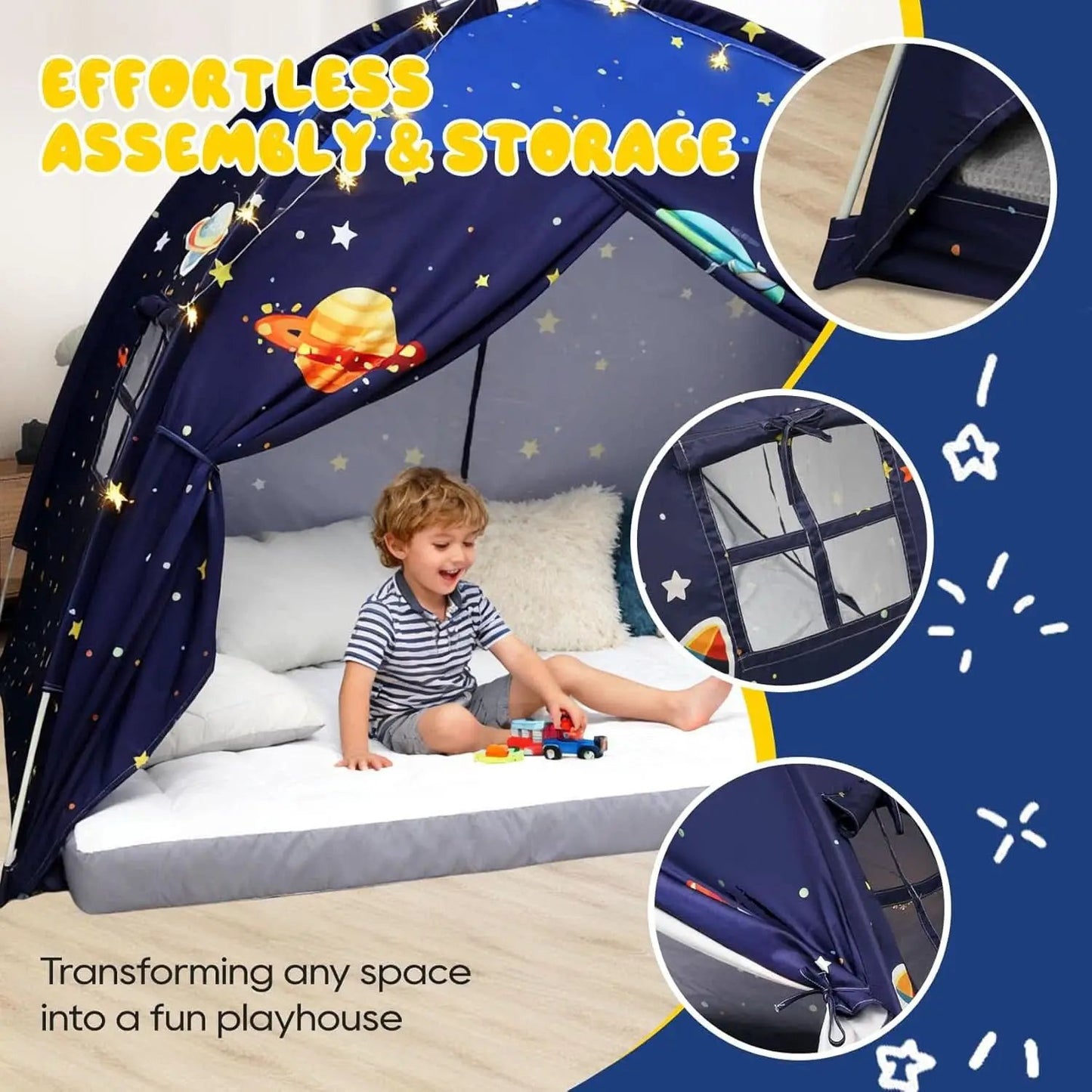 Twin Bed Tent Canopy Blue Black out Privacy Indoor Play house For Kids from PriceLows™