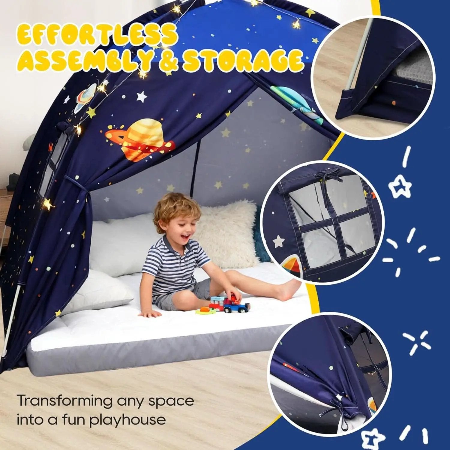 Twin Bed Tent Canopy Blue Black out Privacy Indoor Play house For Kids from PriceLows™