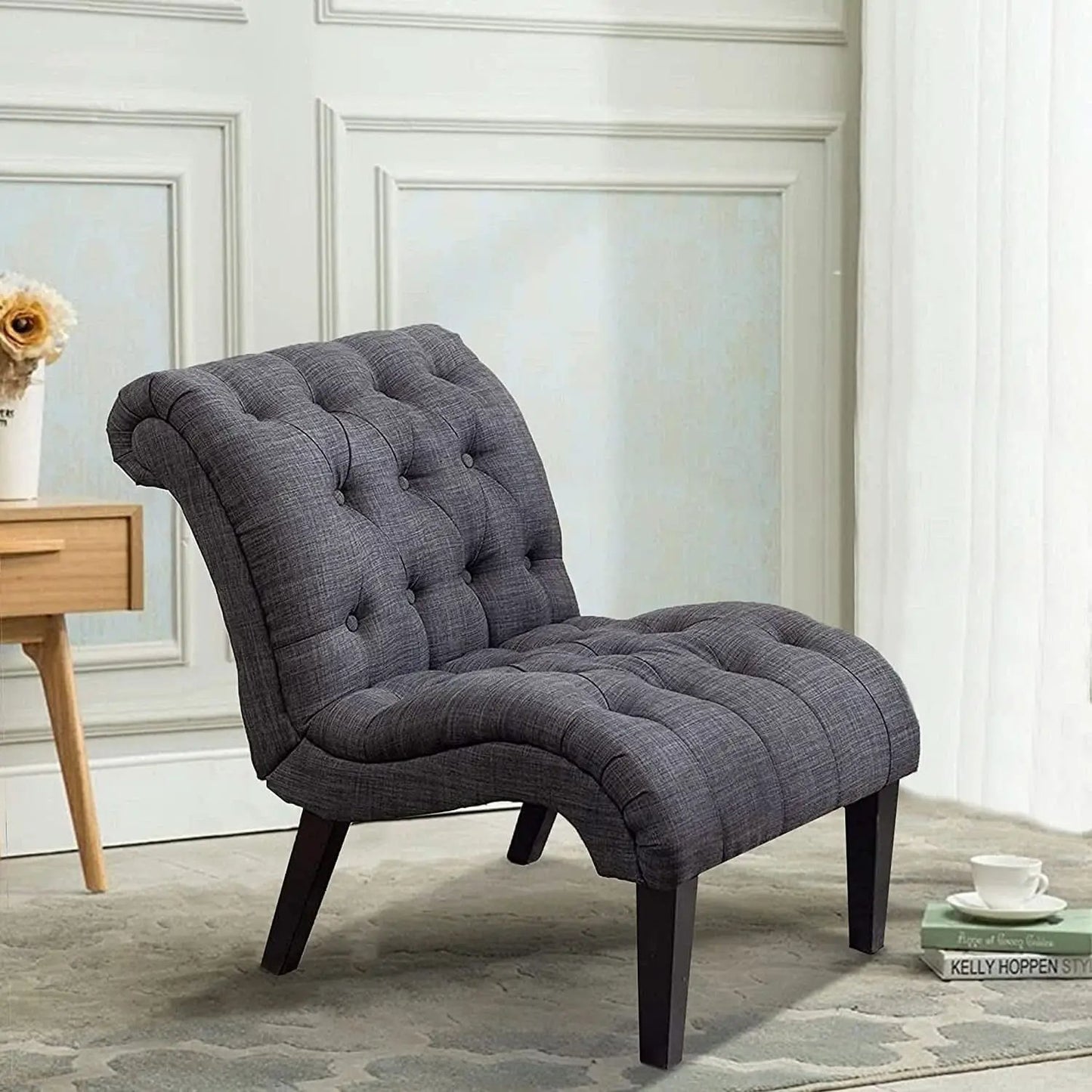 Button Tufted Slipper Chair For Compact Living Room Decor from PriceLows™