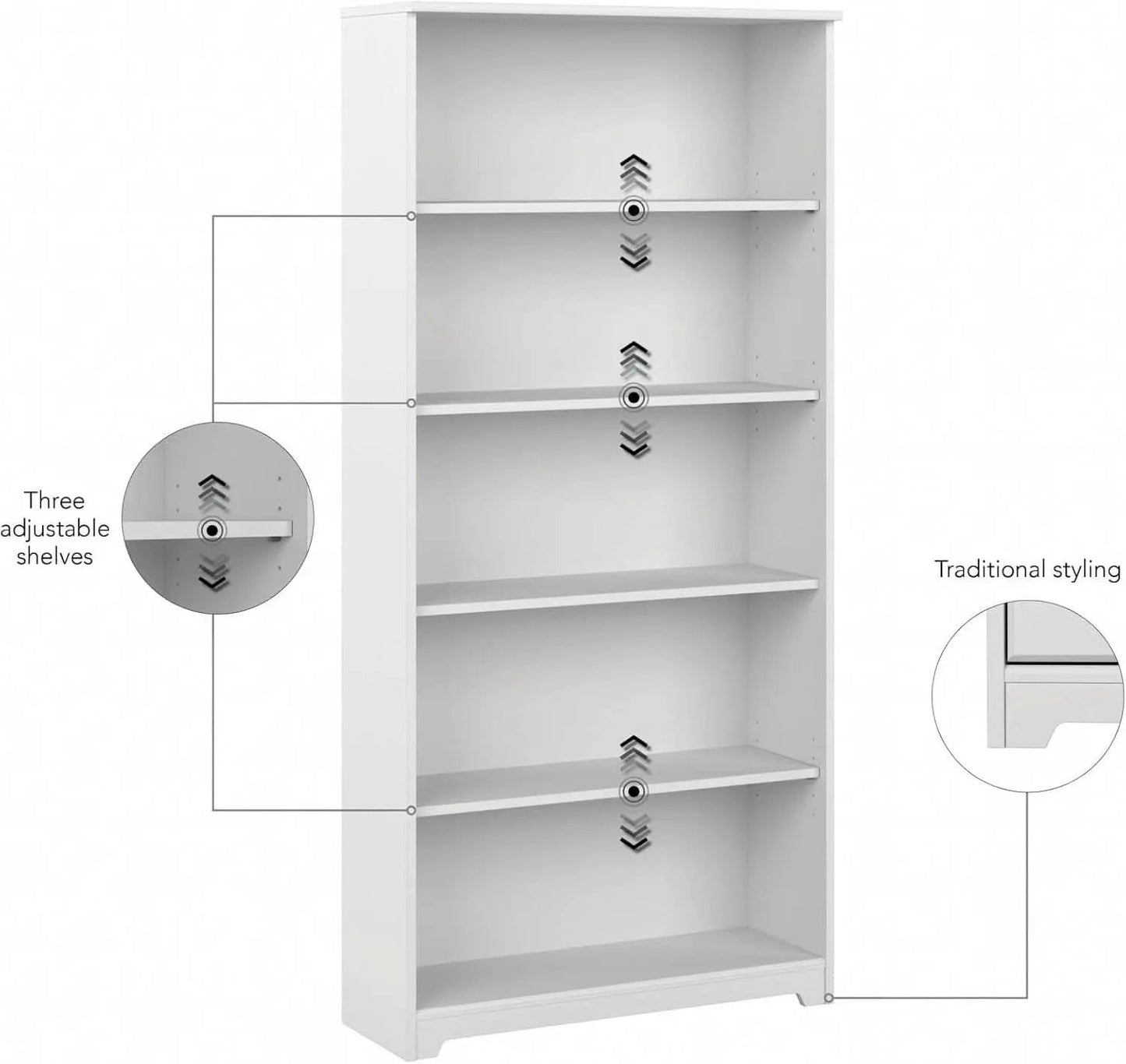 Bush Cabot White Tall Five Shelf Bookcase Unit With Adjustable Shelves from PriceLows™