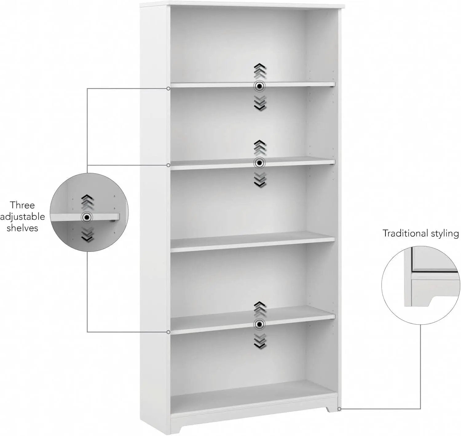 Bush Cabot White Tall Five Shelf Bookcase Unit With Adjustable Shelves from PriceLows™