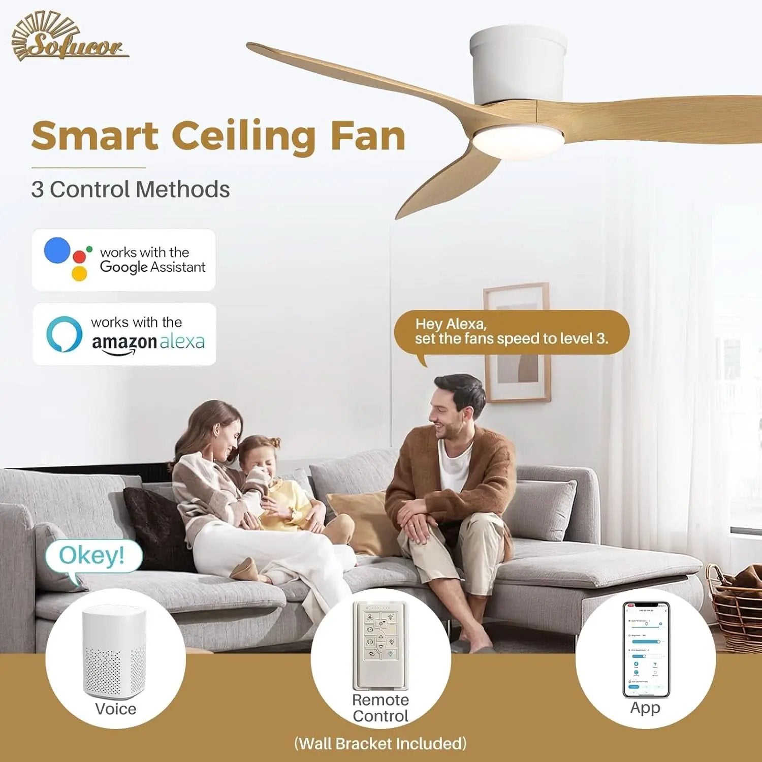 52 Inch Smart Ceiling Fan With Lights Remote App Control from PriceLows™
