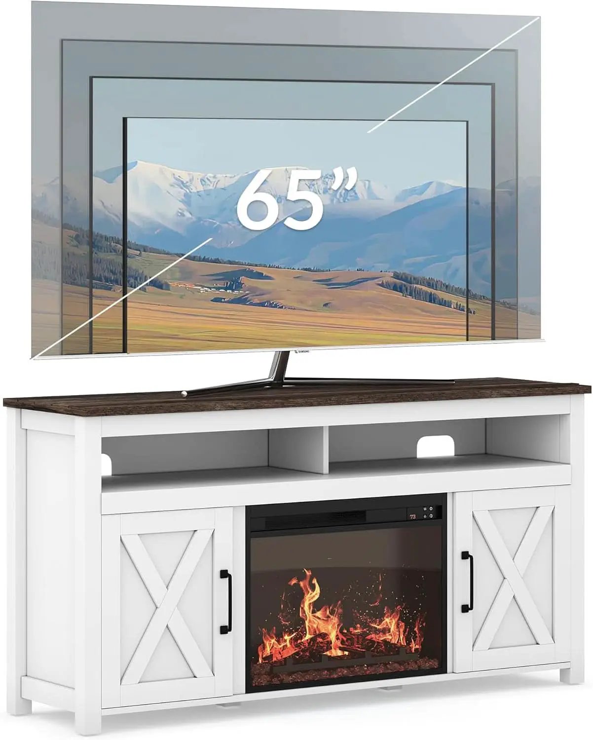 58 Inch White Farmhouse Fireplace TV Stand Cabinet from PriceLows™