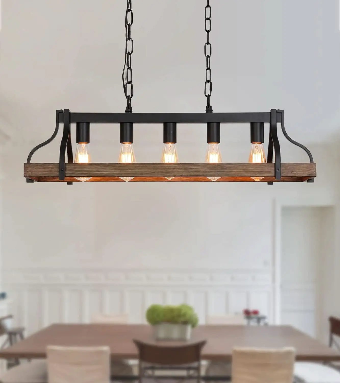 Rustic 5 Light Linear Chandelier Kitchen Island Black from PriceLows™