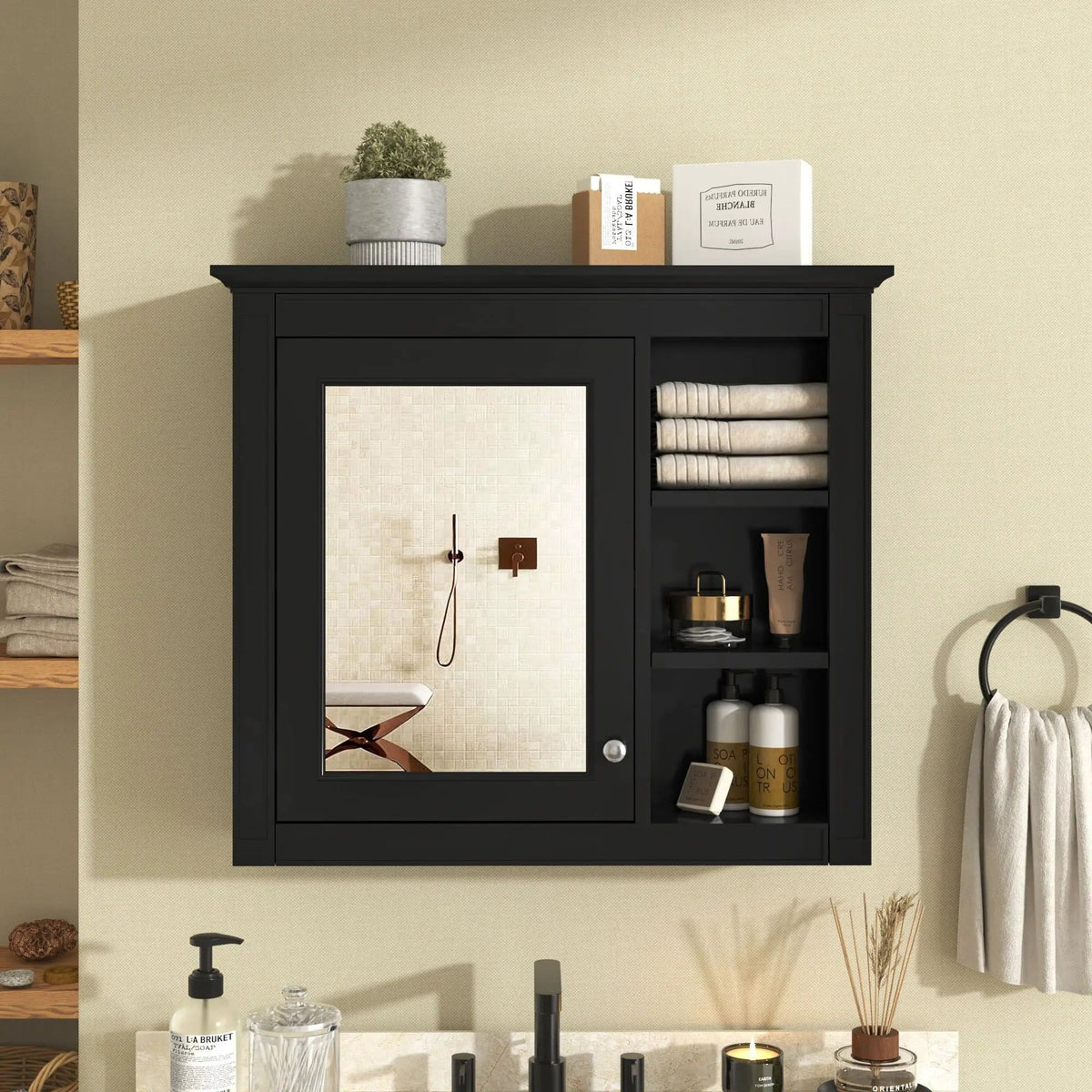 Modern Wall-Mounted Medicine Cabinet With Mirror | 2 Pieces | Iron & Mdf | Home